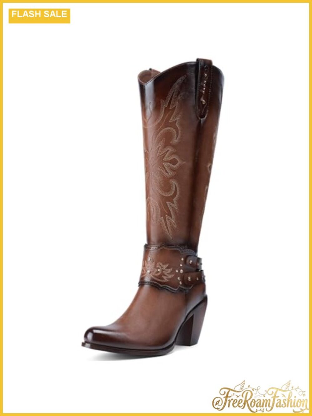 Western Cowboy Boots Knee High Synthetic Leather Non-Slip